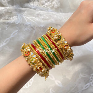 Golden Dangler Bangles Set